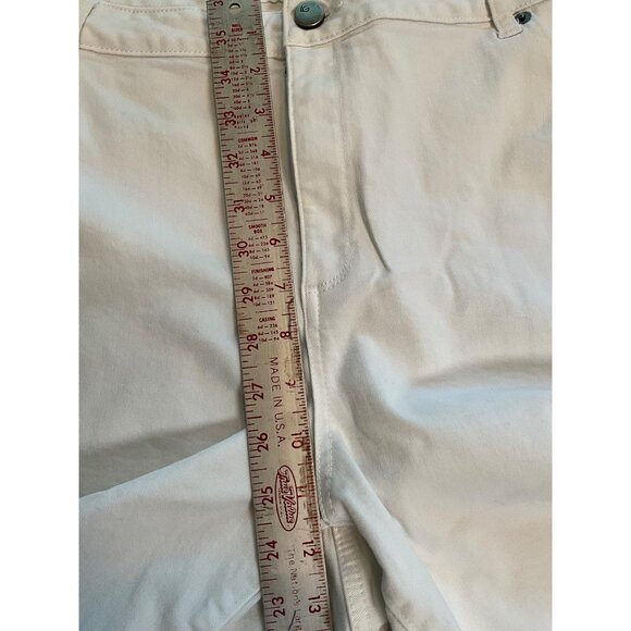 LOGO by Lori Goldstein Skinny Capri Length White Denim Tan Fringe Hem Size 18W - Picture 6 of 11